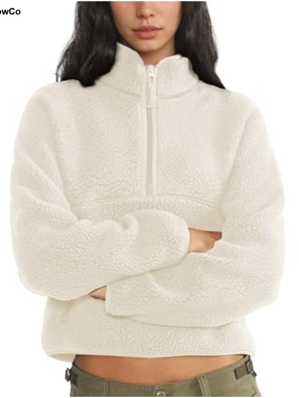 Hixiaohe Womens Cropped Fleece Sweatshirt Half Zip Sherpa Pullover with Pockets